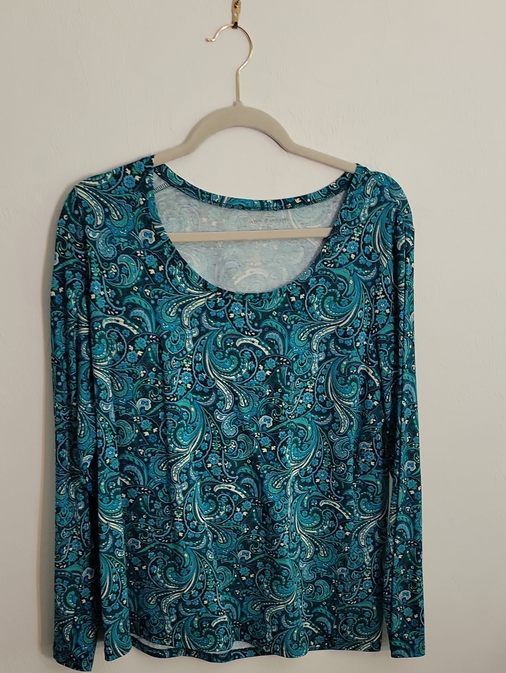 Ann TaylerTeal Paisley Long Sleeve Scoop Neck Top